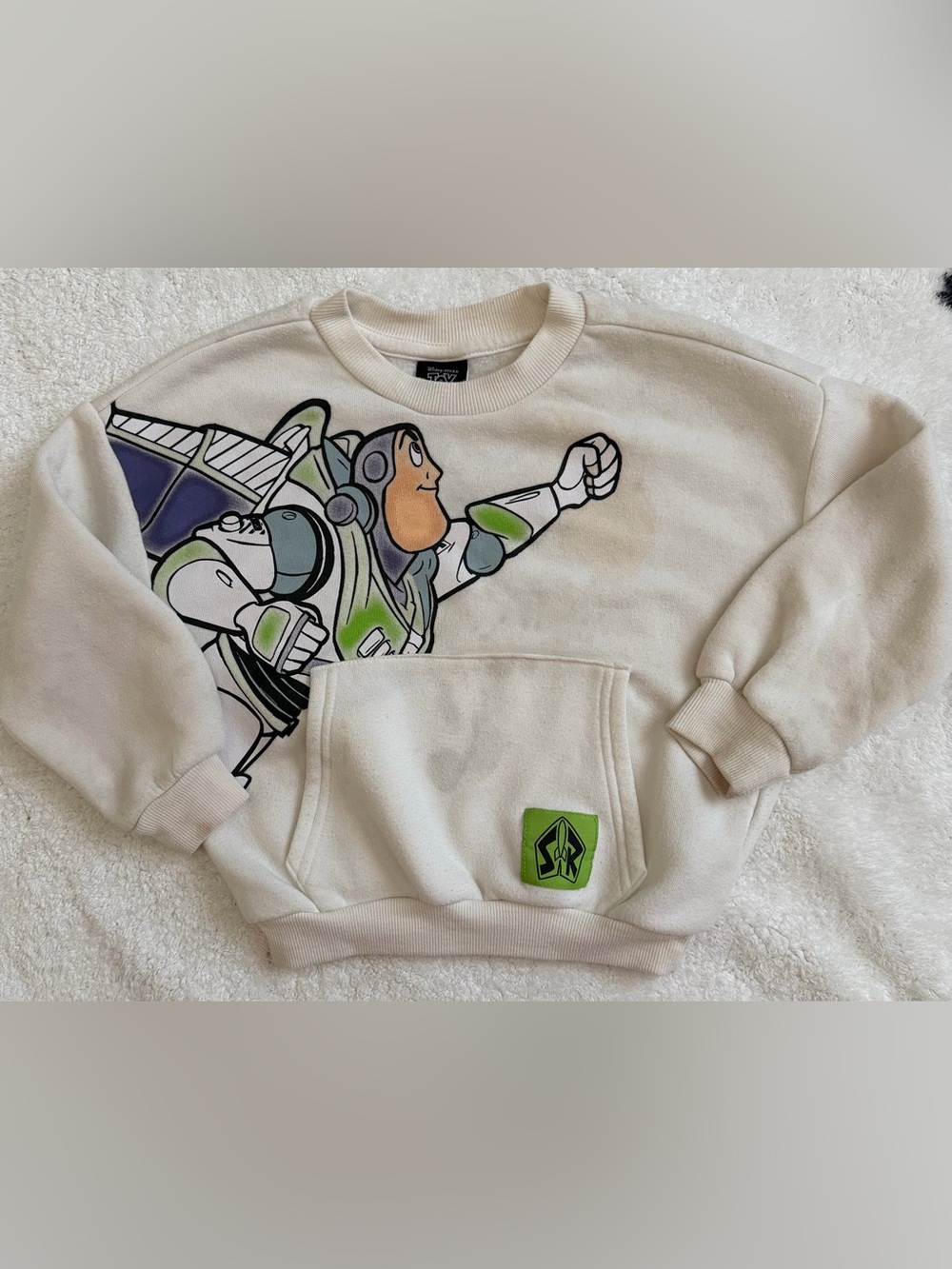 Disney Toy Story Buzz Lightyear Graphic Sweatshirt in Cream and Green 4T